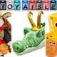 Steiff's Japanese Samurai Bear, ShopDisney's Plush Alligator Loki, and KidRobot's plush 'YumYumables' container.